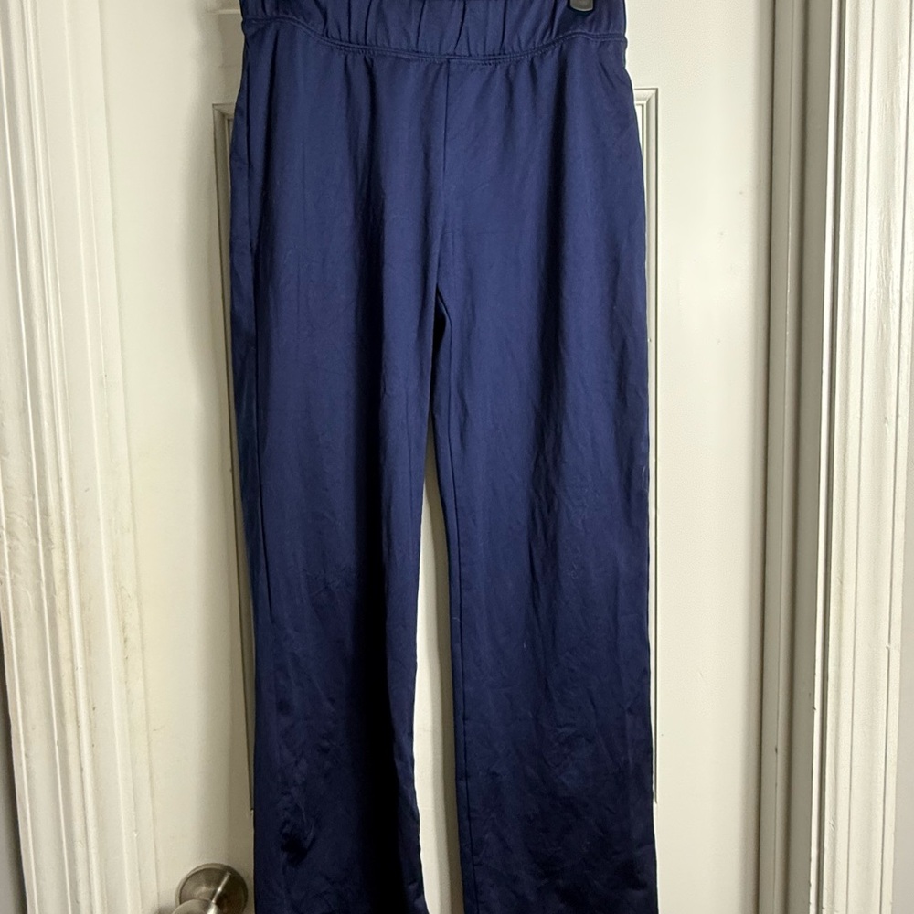 Varsity Blue Wide Leg Pants with Elastic Waistband